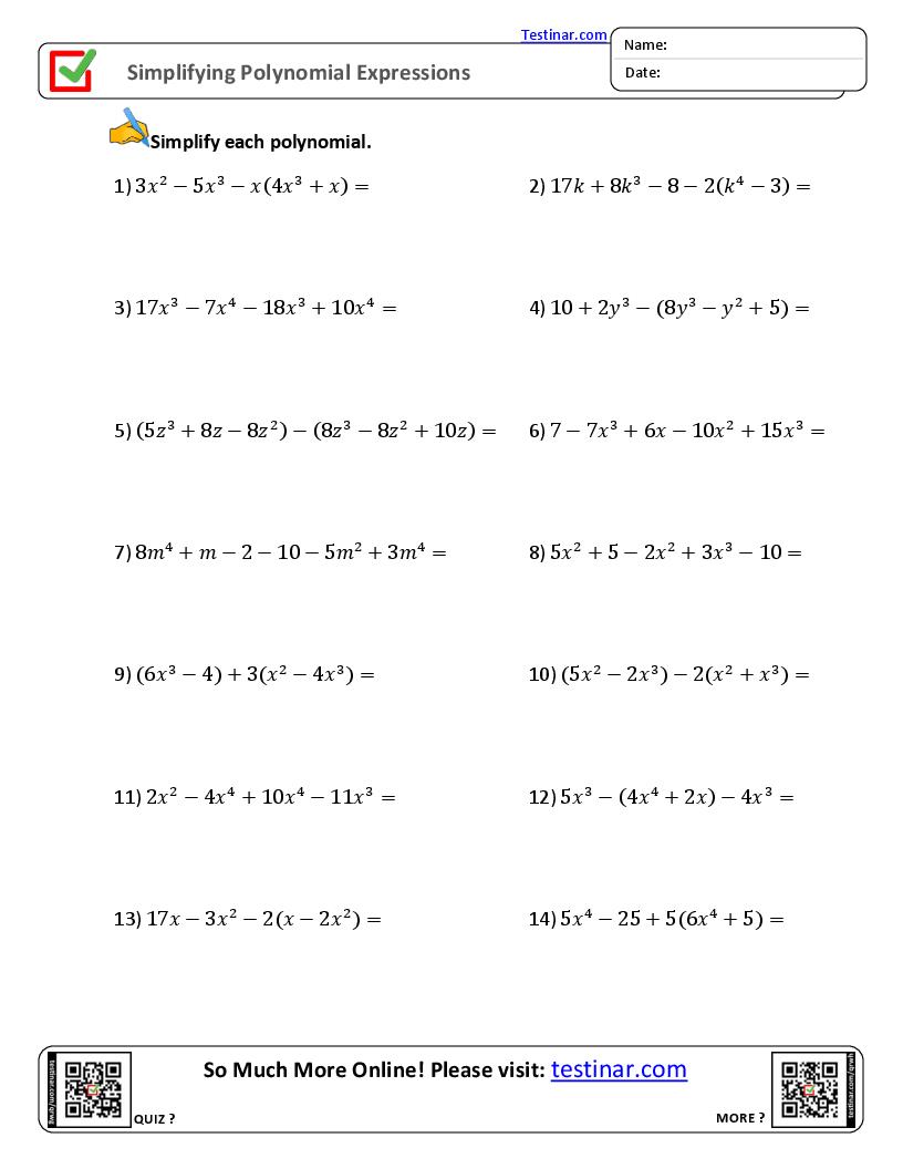 Simplify Polynomials Worksheets Master Algebraic Expressions With Ease