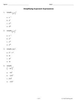 Simplifying Exponent Expressions A Printable From Help Teaching