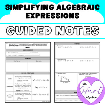 Simplifying Expressions Combining Like Terms Guided Notes Lesson Algebra 1