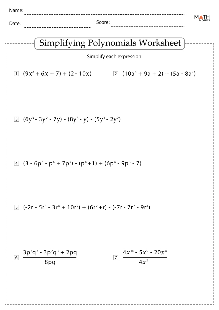 Simplifying Polynomials Worksheet With Answers