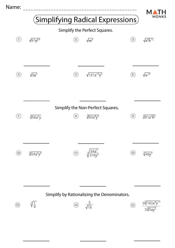 Simplifying Radicals Worksheet Answers E Street Light