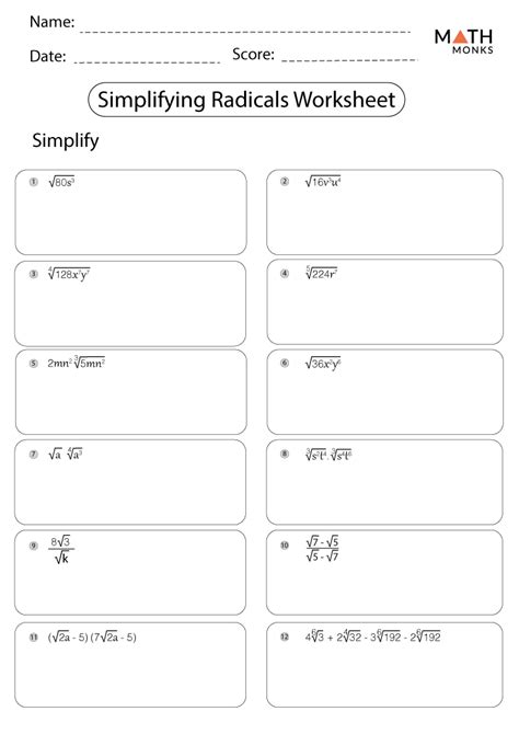 Simplifying Radicals Worksheet Pdf