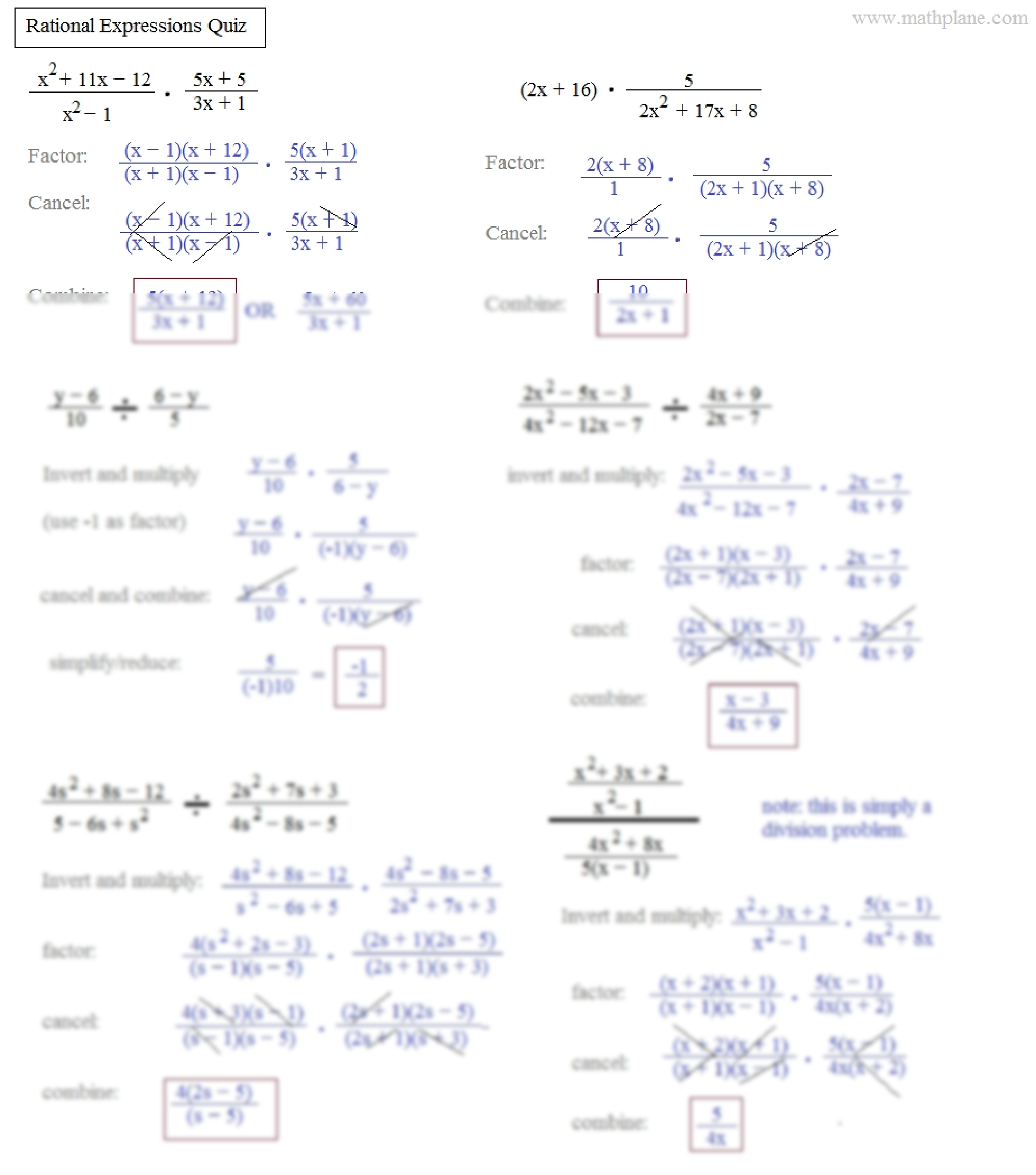 Simplify Rational Expressions Worksheet: Complete Answers