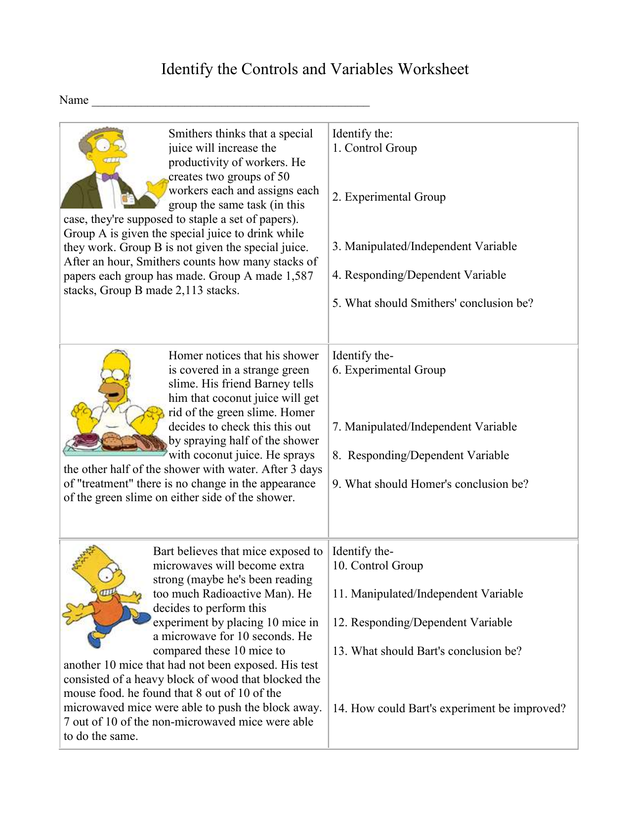 Simpsons Variables Worksheet Answers Pro Worksheet