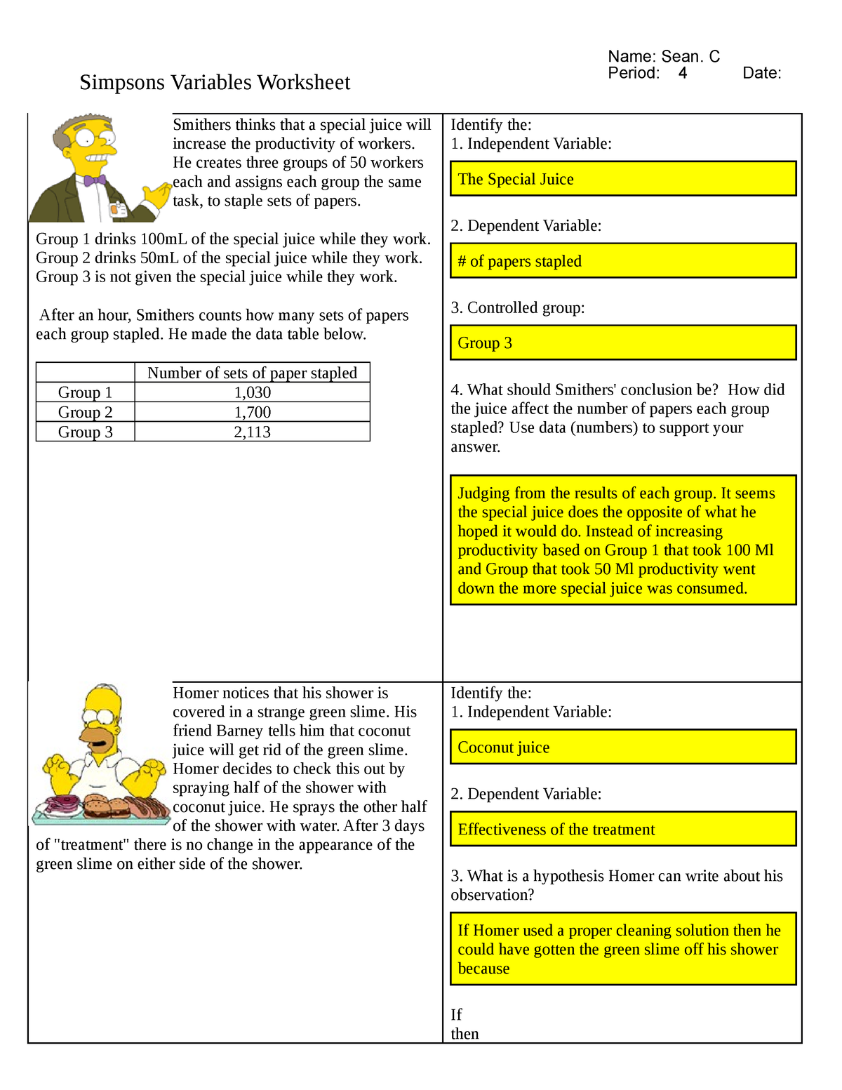 Simpsons Variables Worksheet Pdf Course Hero