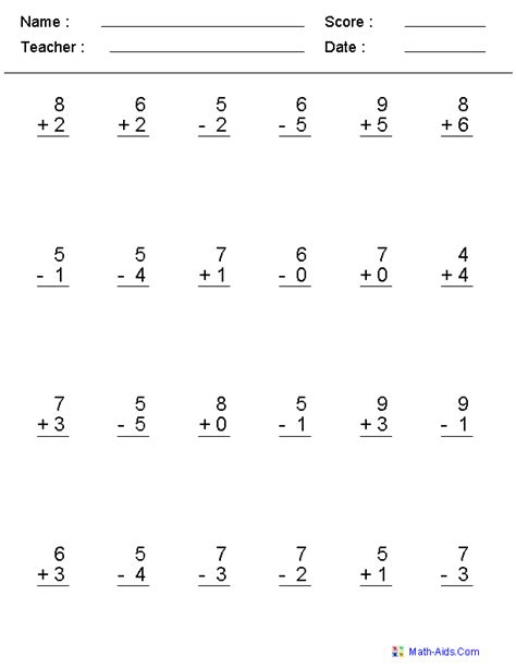 Single Digit Addition And Subtraction Mixed Practice Math Worksheets