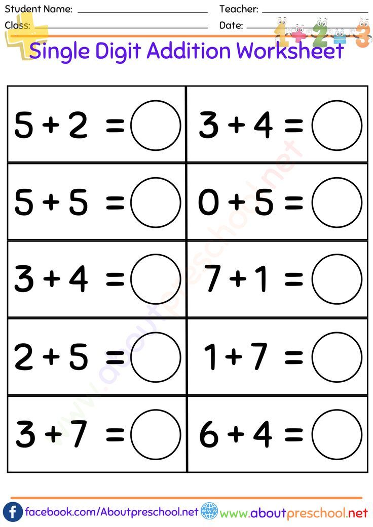 Single Digit Addition Math Practice Worksheet Digital