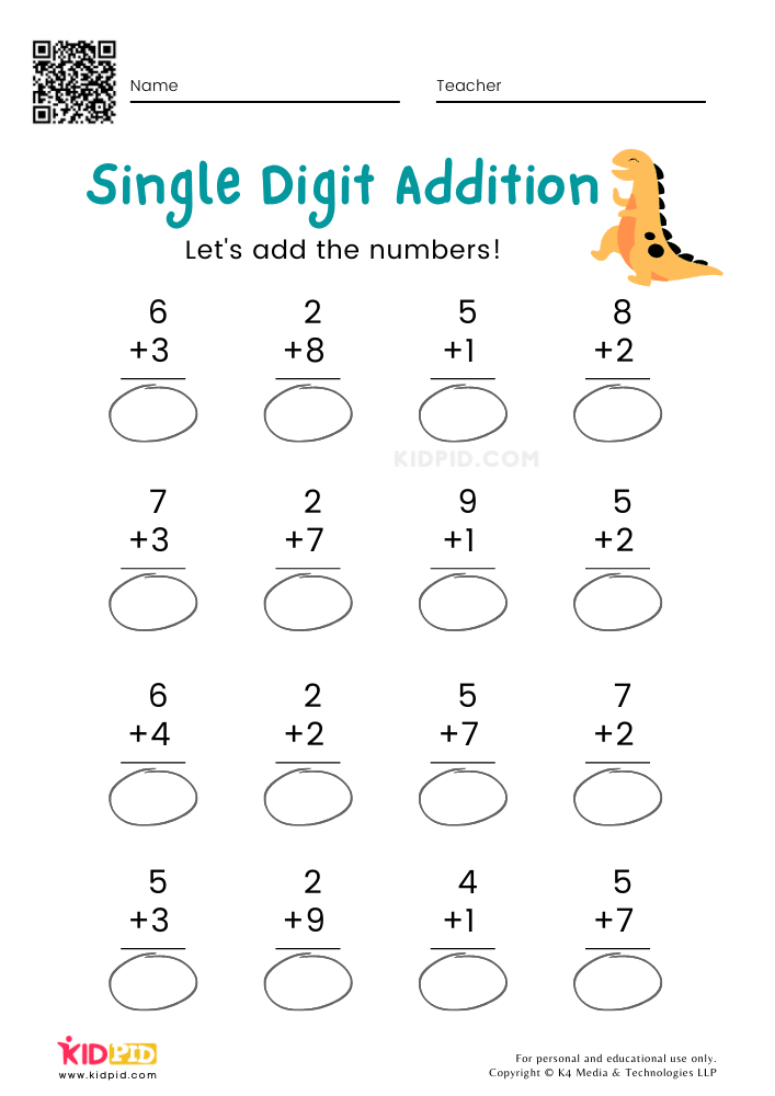 Single Digit Addition Math Worksheets Free Printables Kidpid