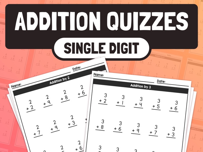 Single Digit Addition Quizzes 1 9 Addition Assessments Addition Worksheets Teaching Resources