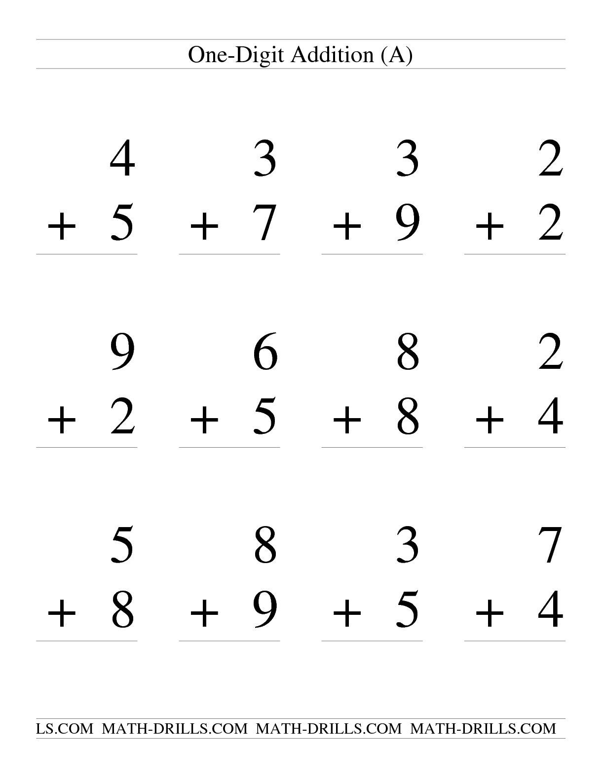 Single Digit Addition Some Regrouping 12 Per Page A Addition