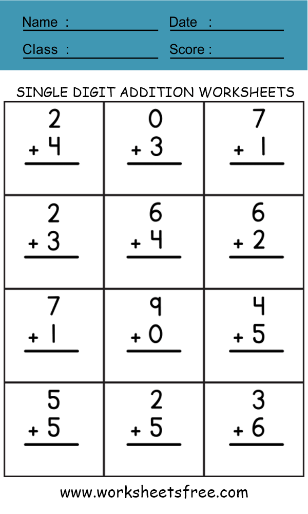 Single Digit Addition Worksheet 2 Worksheets Free