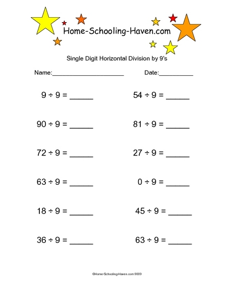 Single Digit Horizontal Division By 5 S Worksheet For 3Rd 4Th Grade