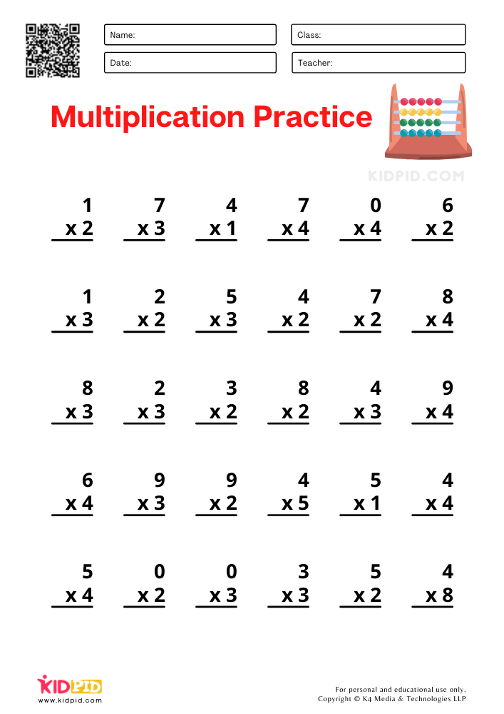 Single Digit Multiplication Worksheets Kids Learning Station