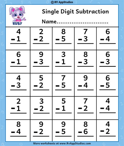 Single Digit Simple Subtraction Worksheets Aussie Childcare Network