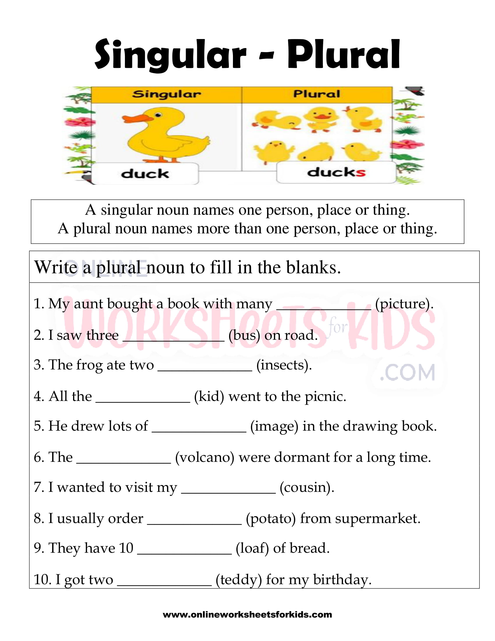 Singular And Plural Noun Picture Worksheet