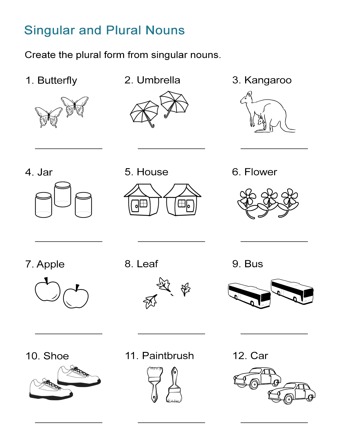 Singular And Plural Nouns Printable Worksheets