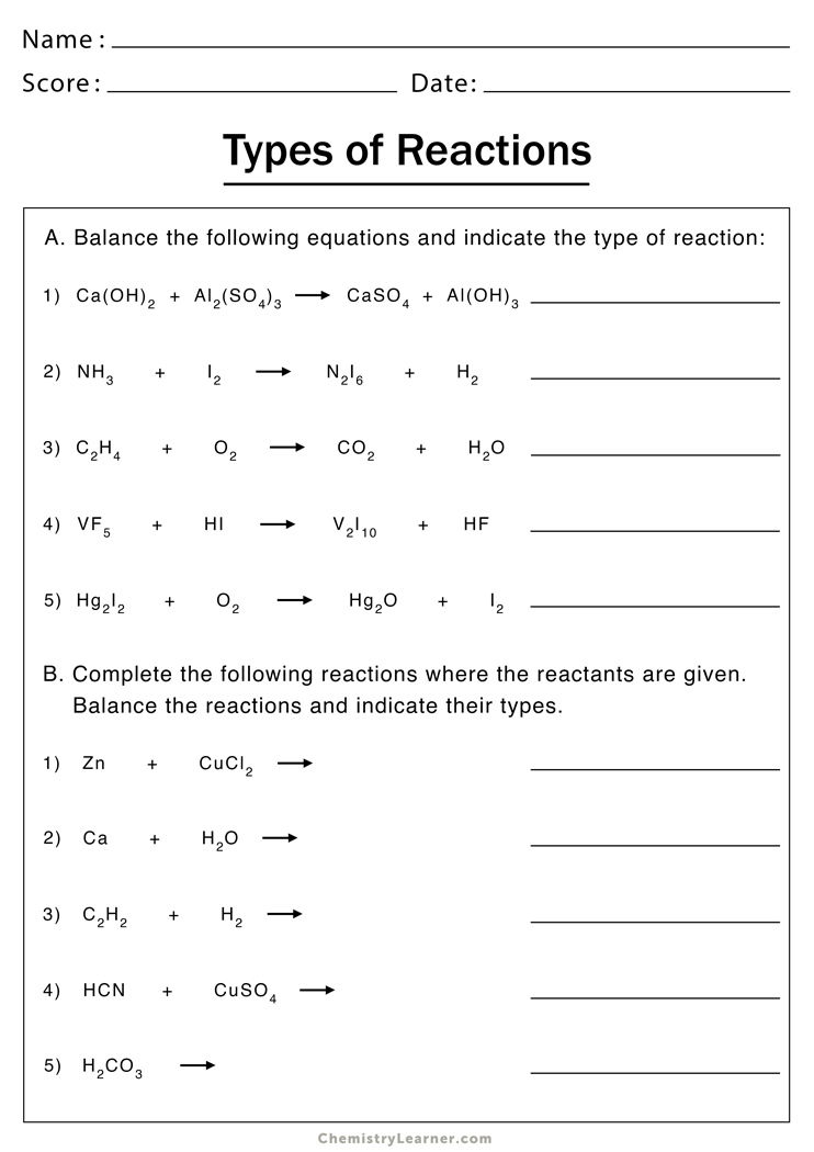 Six Types Of Chemical Reaction Worksheet Answers Pdf Worksheet