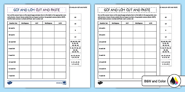 Sixth Grade Gcf And Lcm Cut And Paste Math Activity Worksheets Library