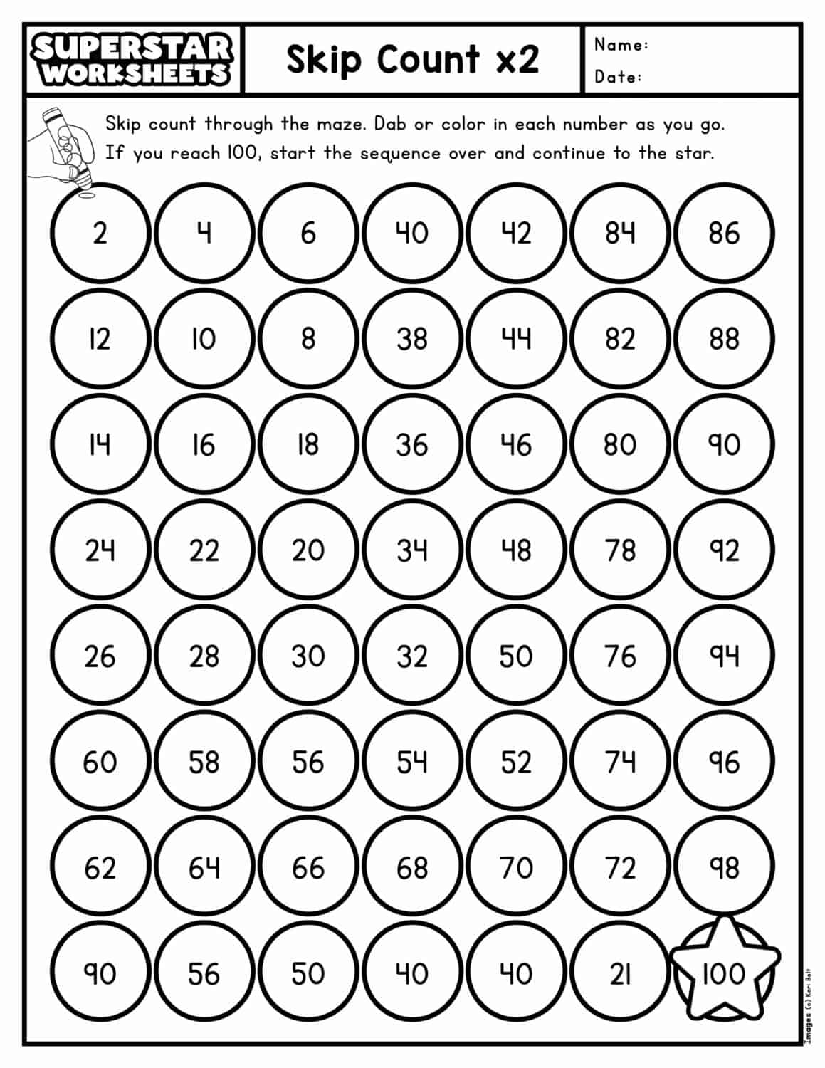 Skip Counting X2 S Math Worksheet For Kids