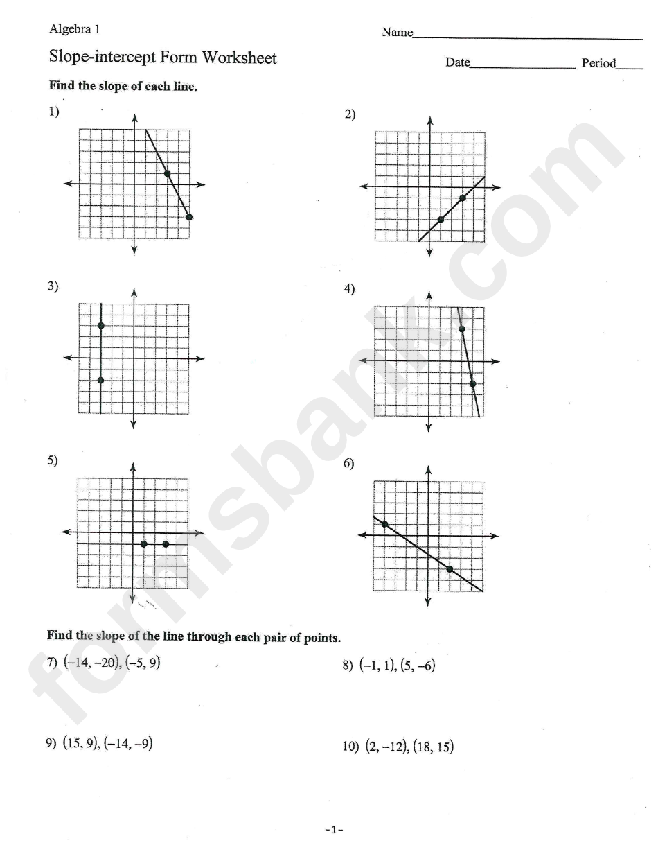 Slope Intercept Form Practice Pdf