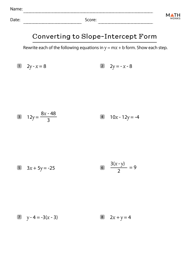 Slope Intercept Form Worksheet Imsyaf Com