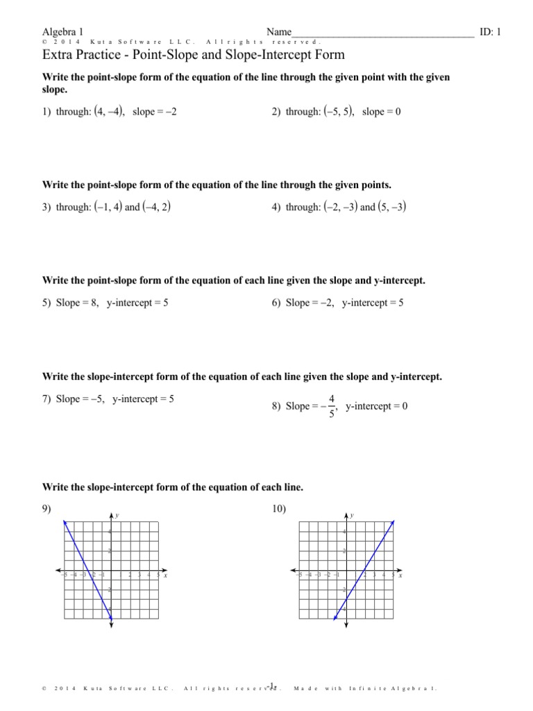 Slope Intercept Form Worksheet Pdf