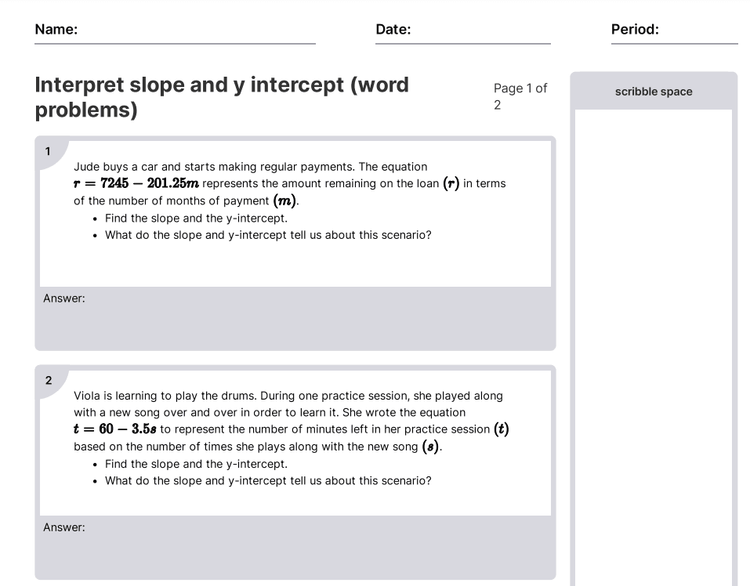 Slopes And Intercepts Worksheet Answers