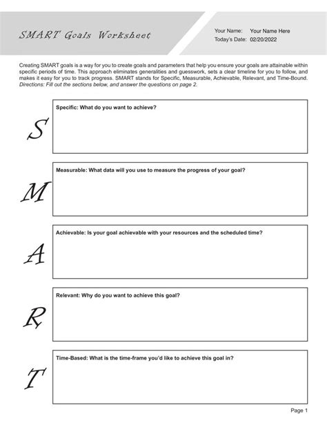 Smart Goals Worksheet Pdf