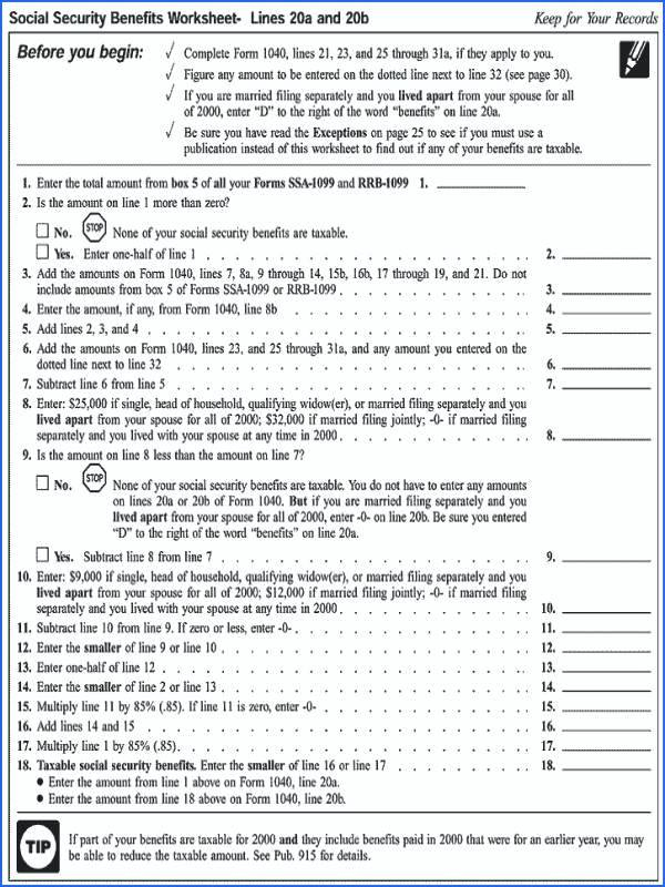 Social Security Benefits Worksheet 2021 Pdf