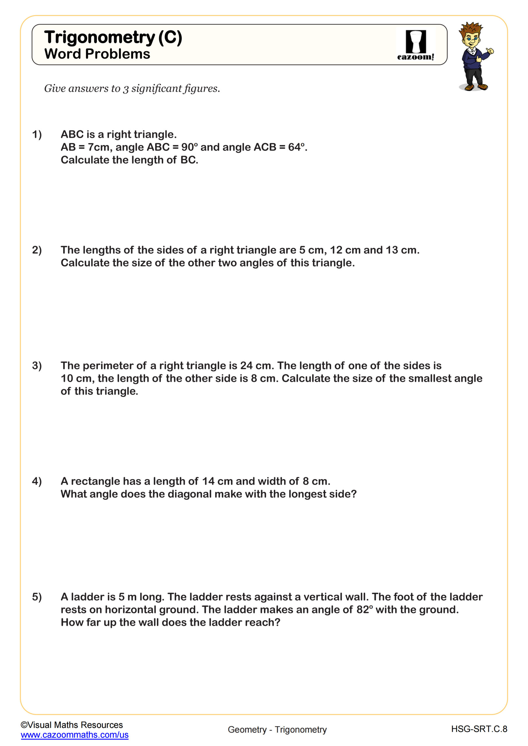 Soh Cah Toa Word Problems Worksheet