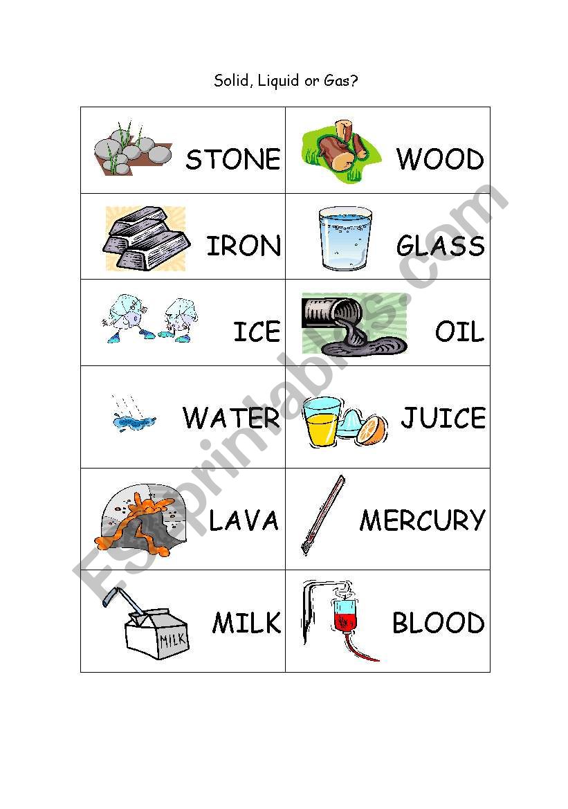 Solid Liquid Gas Worksheets