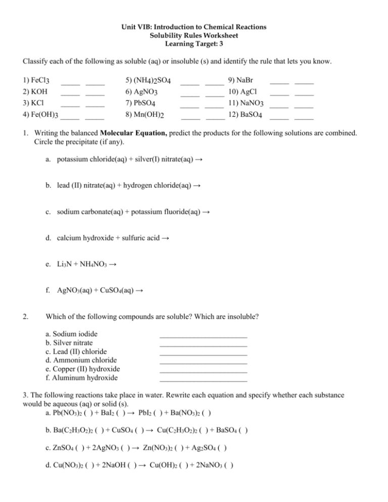 Solubility Rules Worksheet: Boost Your Chemistry Skills