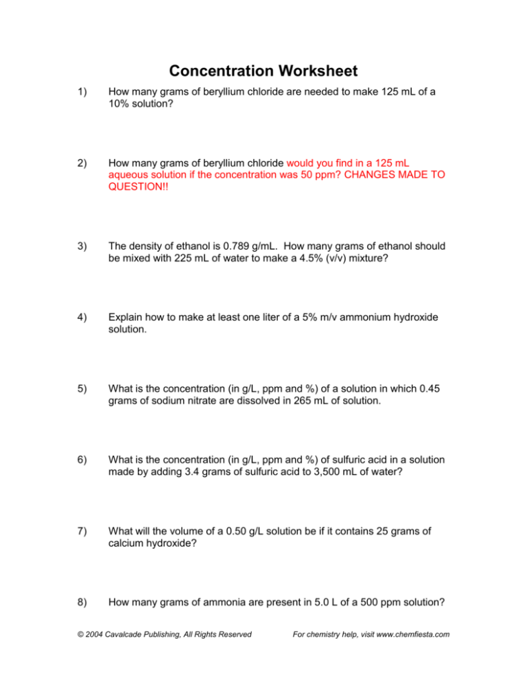 Mastering Solution Concentration: Worksheet Guide for Easy Learning