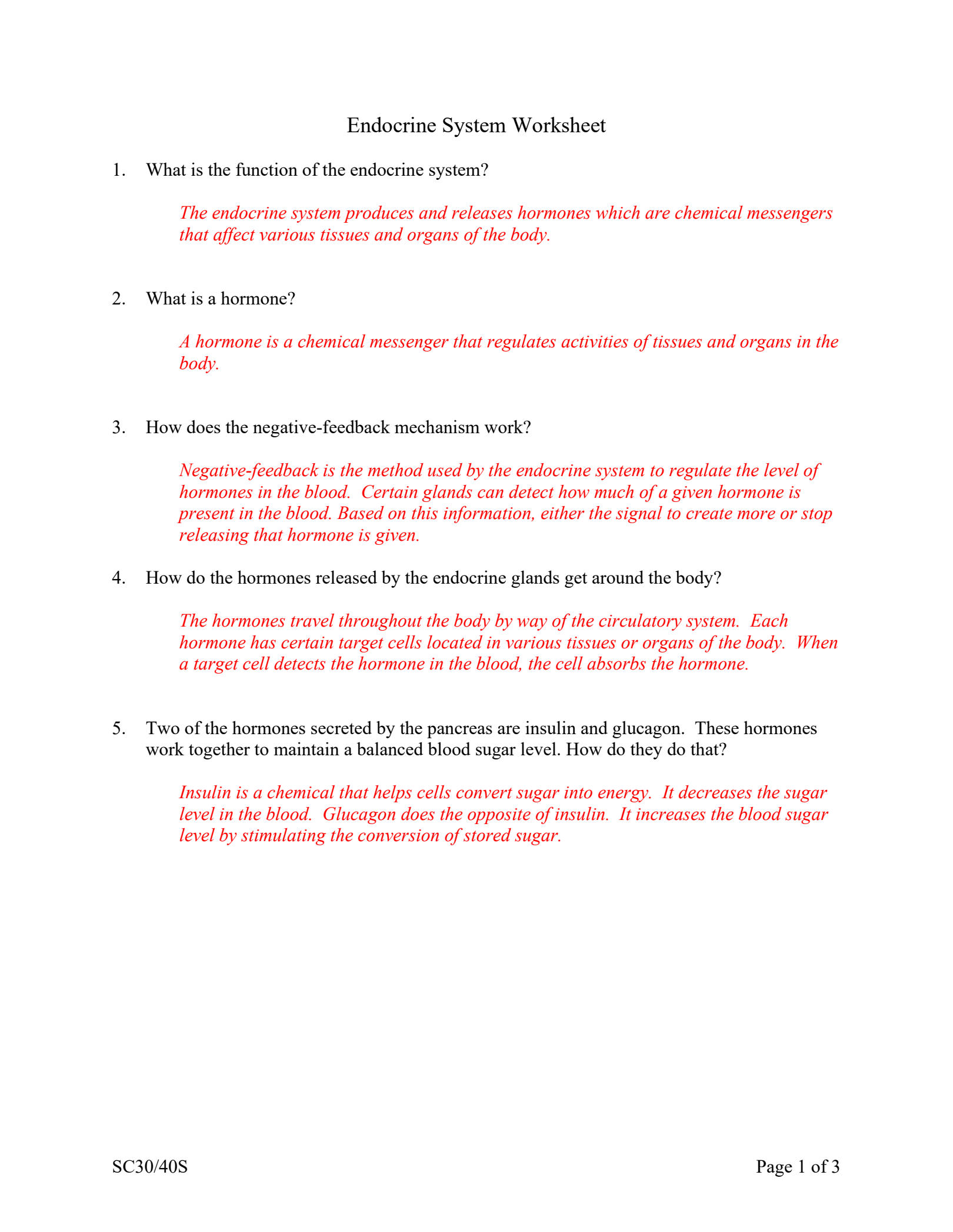 Solution Endocrine System Worksheet Answers Studypool