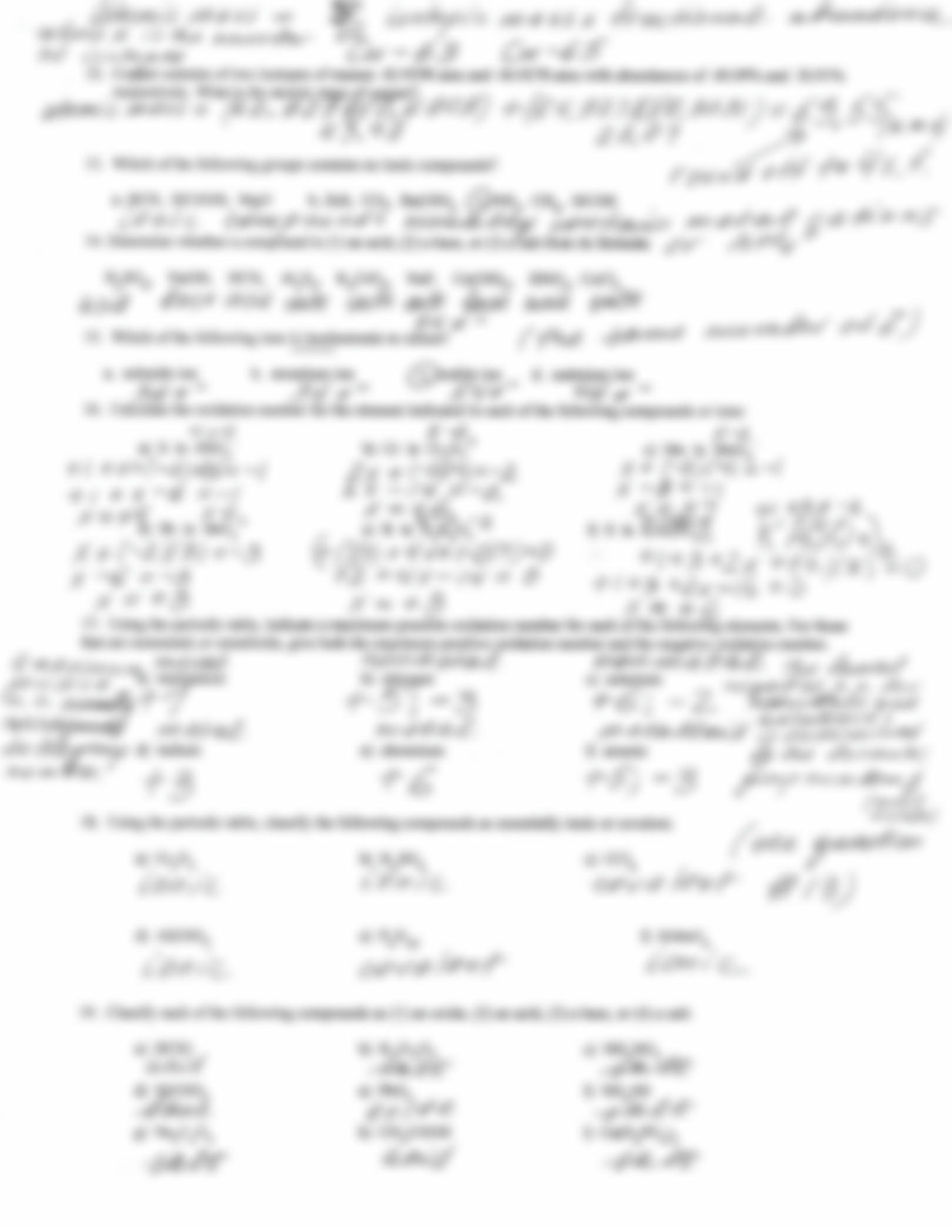 Solution Key To Practice Set 4 Subatomic Particles Isotopes Oxidation Numbers Classification