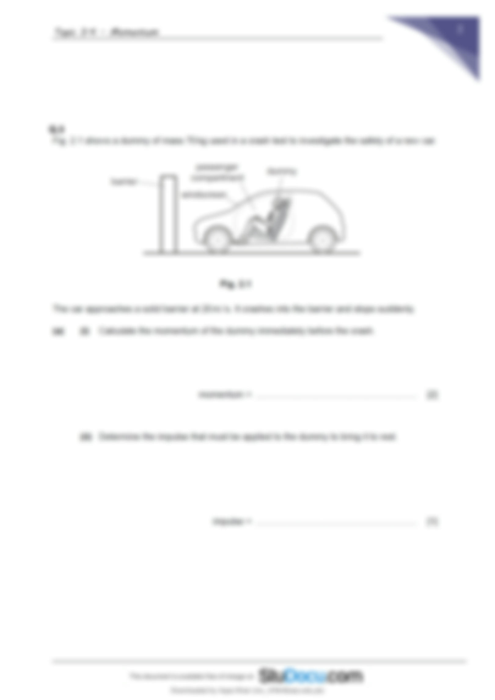 Solution Momentum Worksheet Igcse Physics 0625 Inertia Idea Of