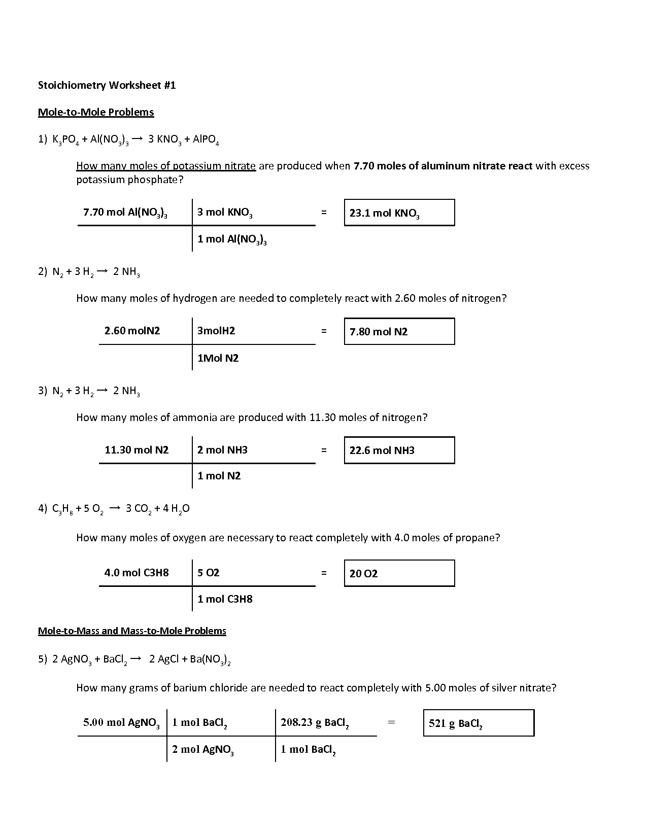 Solution Stoichiometry Worksheets