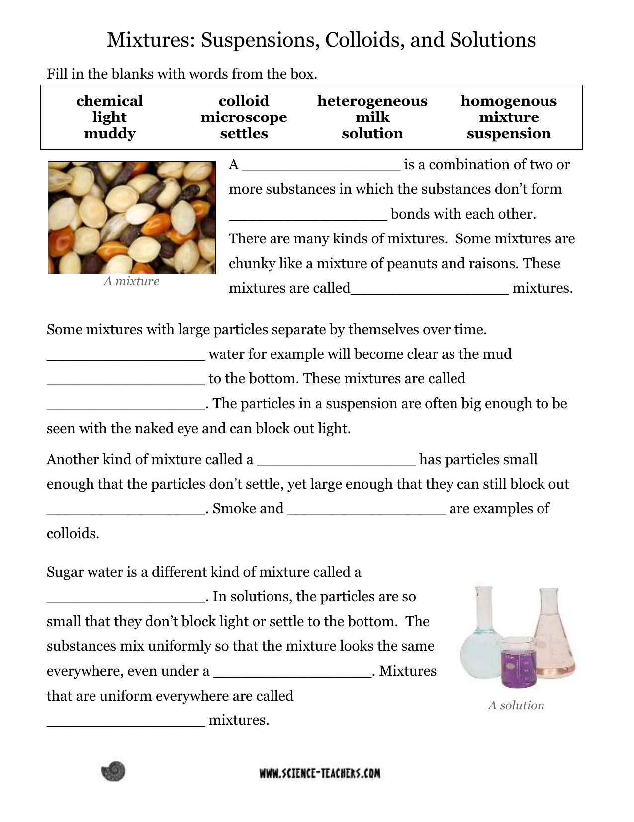 Solutions Suspensions And Colloids Worksheet By Educhem Innovations