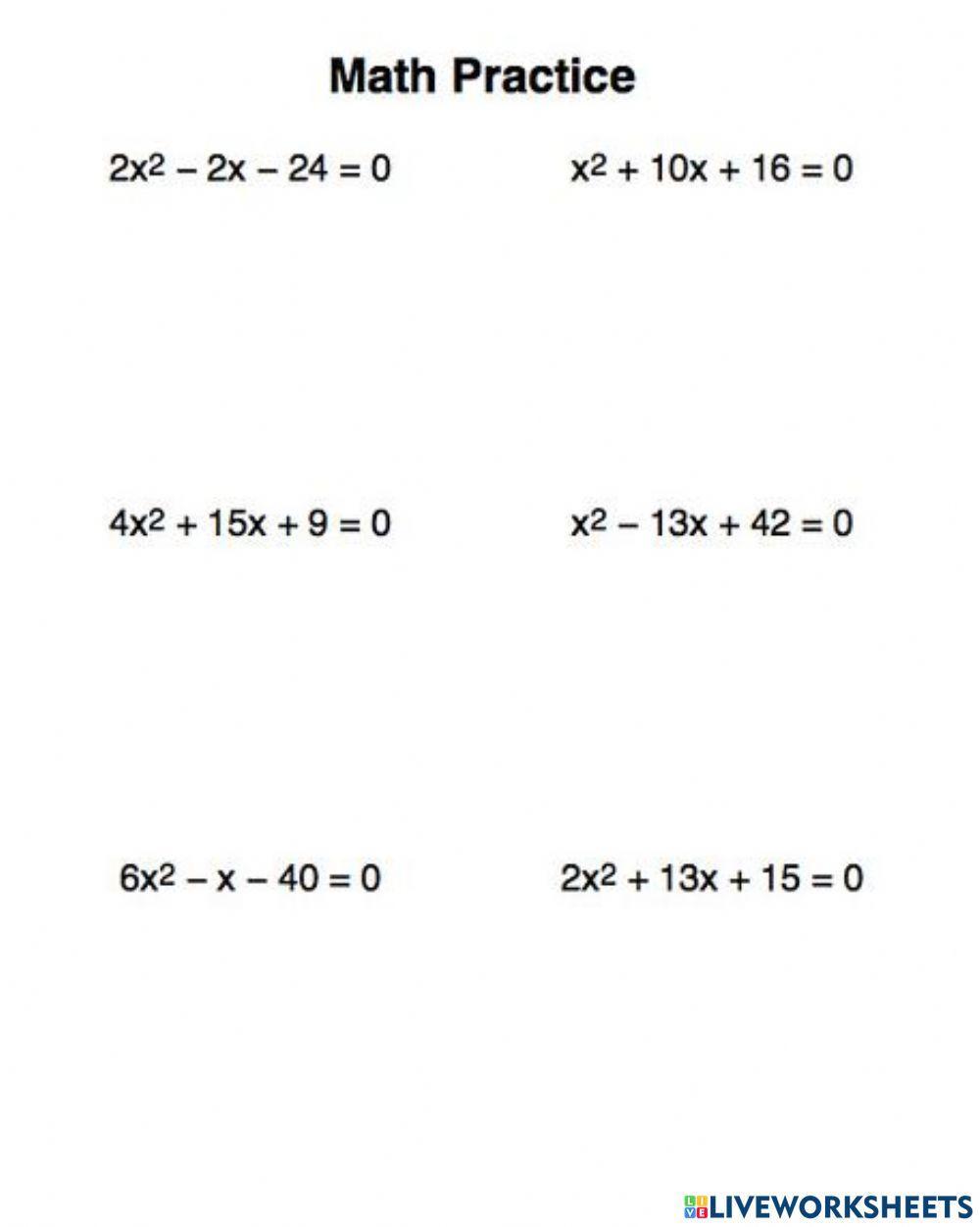 Solve By Factoring Worksheet Solving Quadratic Equations By Factoring