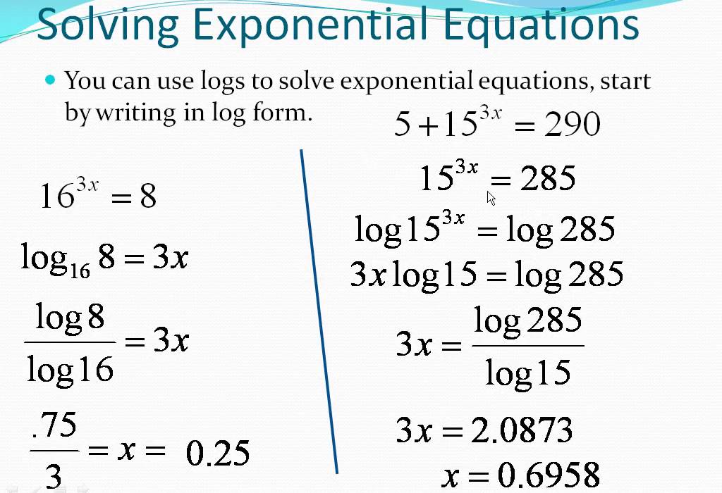 Solve Exponential Equation Using Logs Youtube