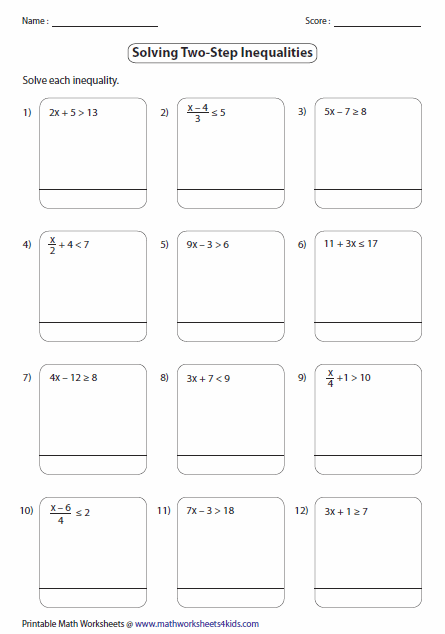 Solve Two Step Inequalities Worksheets