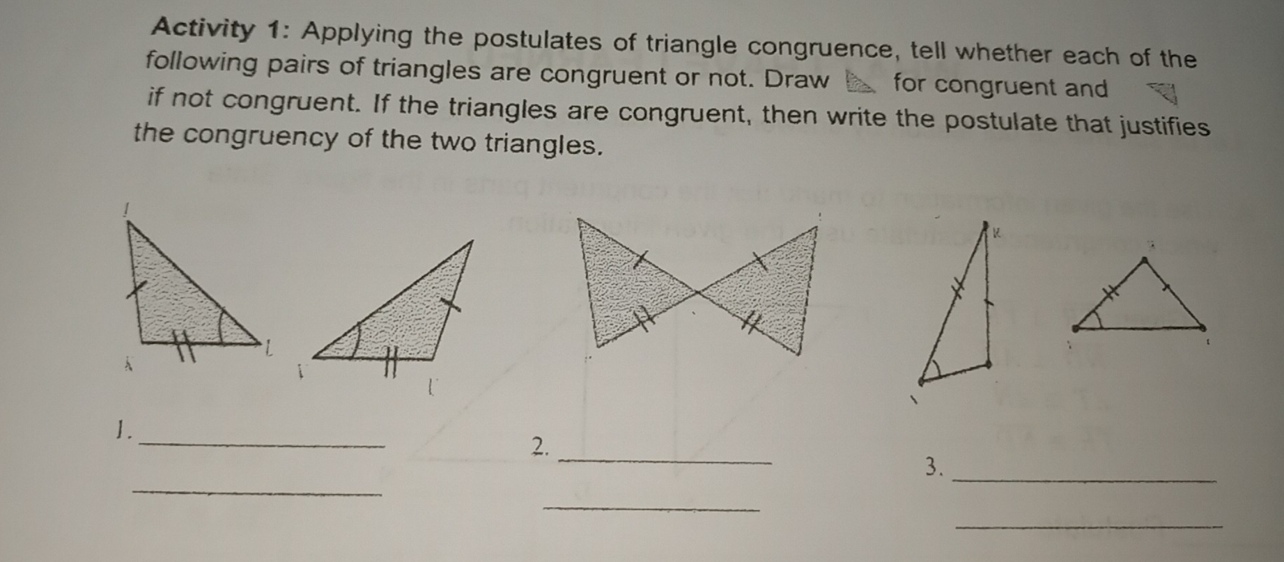 Solved Activity 1 Applying The Postulates Of Triangle Cong Geometry