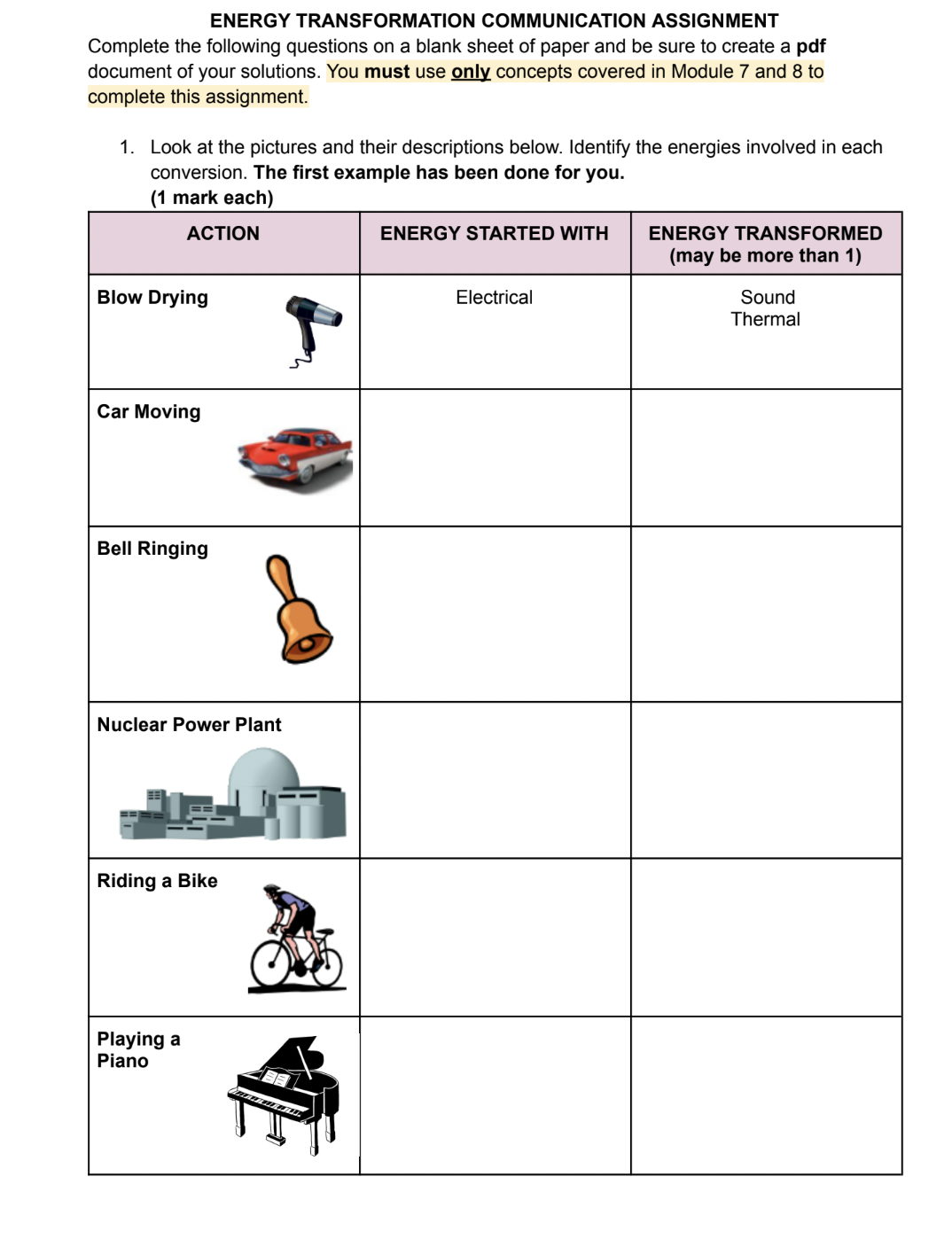 Solved Energy Transformation Communication Assignment Chegg Com