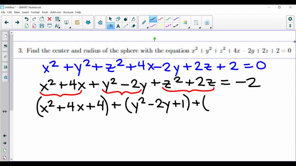 Solved Find The Center And Radius Of The Sphere X2 Y2 22 6Y 8Z