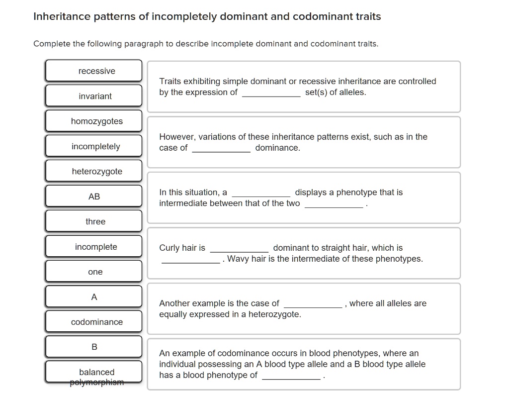 Solved Inheritance Patterns Of Incompletely Dominant And Codominant