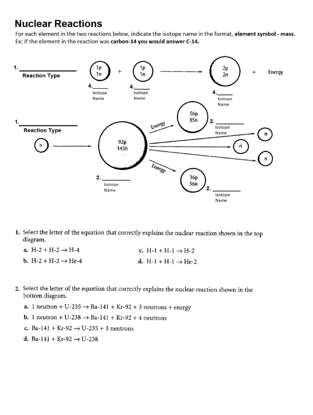 Solved Instigated Nuclear Reactions Worksheet Write Balanced