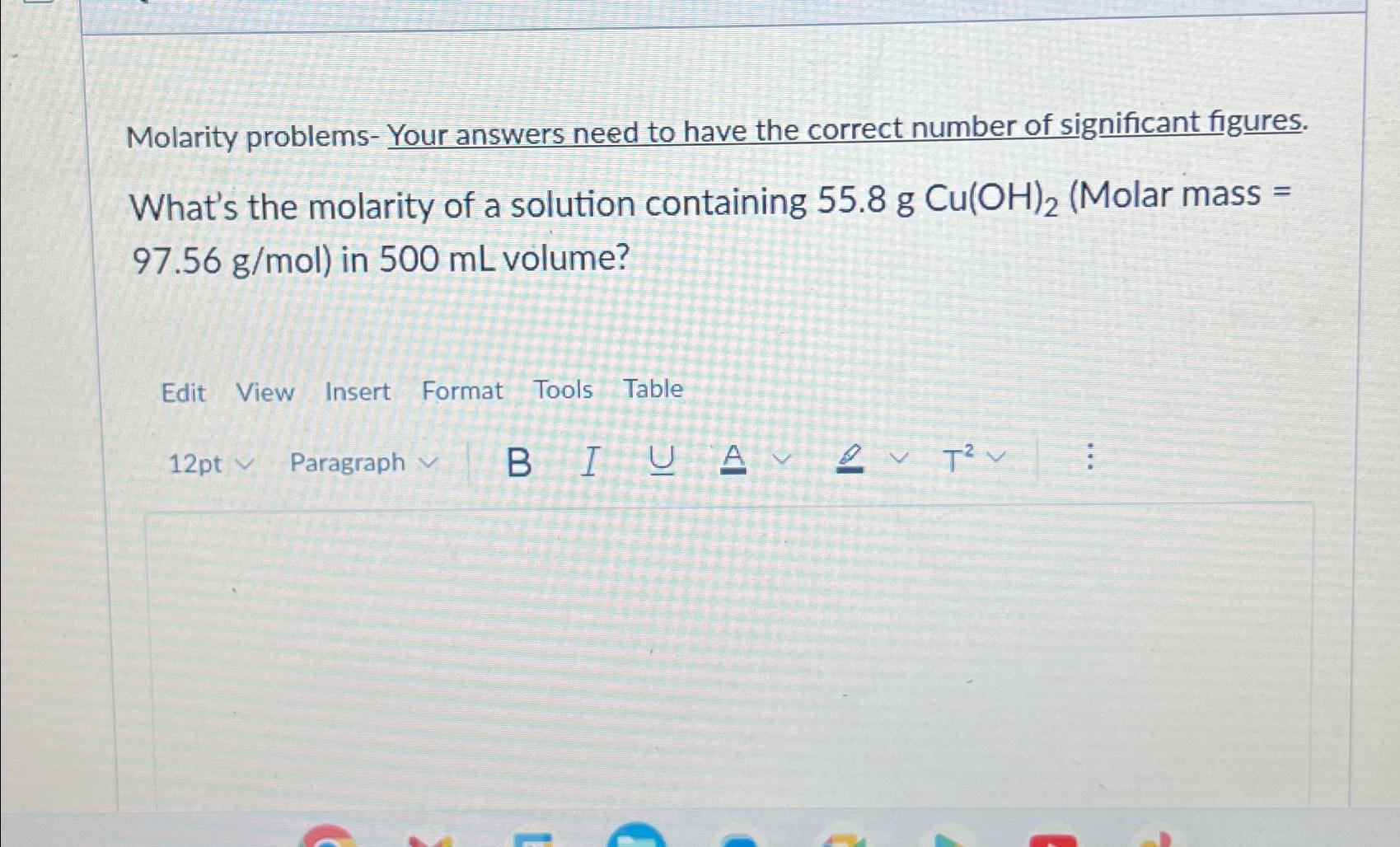 Solved Molarity Problems Your Answers Need To Have The Chegg Com