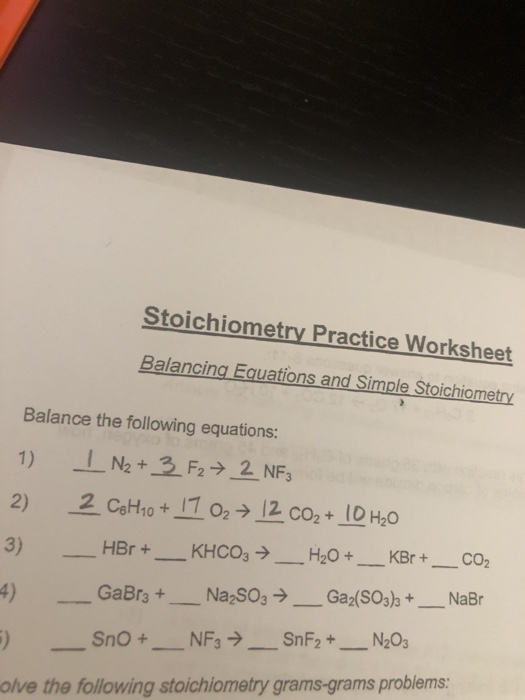 Solved Stoichiometry Practice Worksheet Balancing Equations Chegg Com