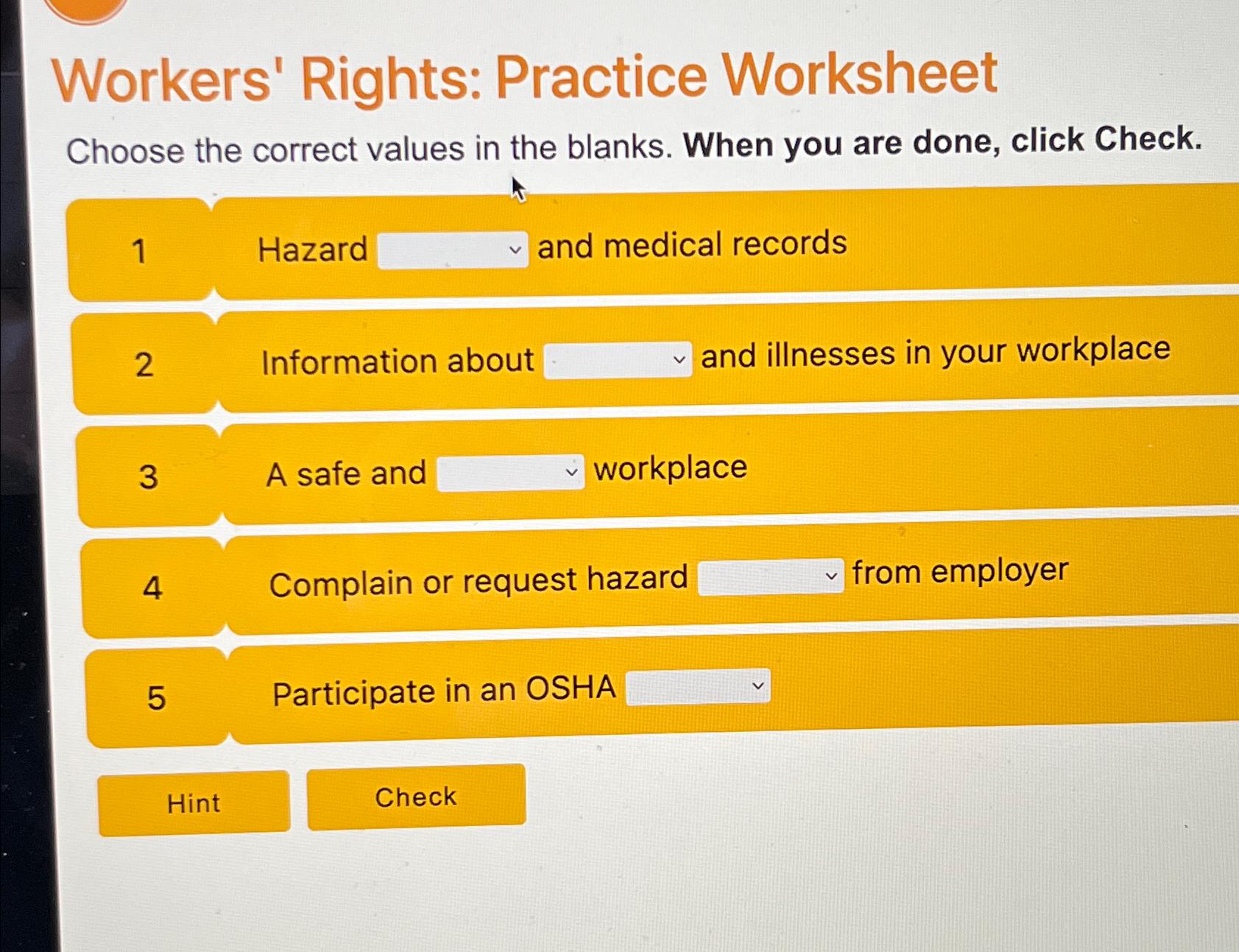 Solved Workers Rights Practice Worksheetchoose The Correct Chegg Com