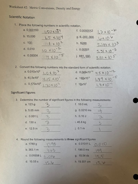 Solved Worksheet 2 Metric Conversions Density And Energy Worksheets Library